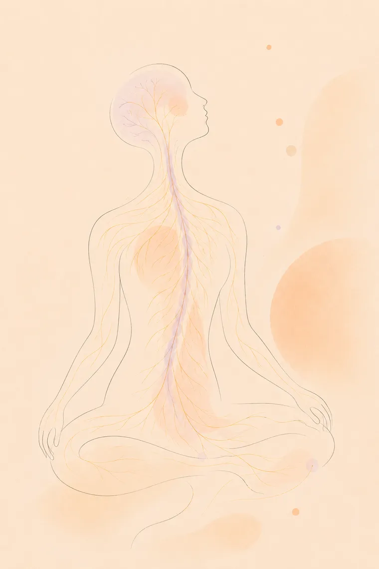 Watercolor line drawing of the nervous system — subtle craniosacral techniques