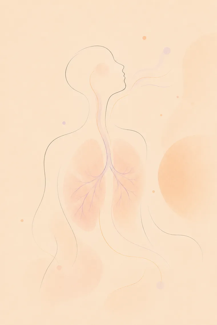 Soft watercolor line drawing of a figure with lungs and diaphragm illustrated — freeing the ribcage for easier breathing
