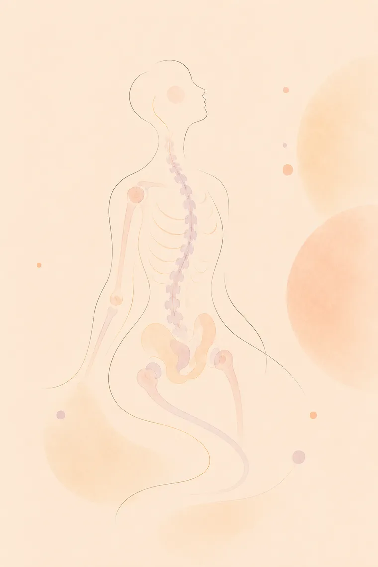Watercolor line drawing of the skeletal system — care for muscles, bones and joints